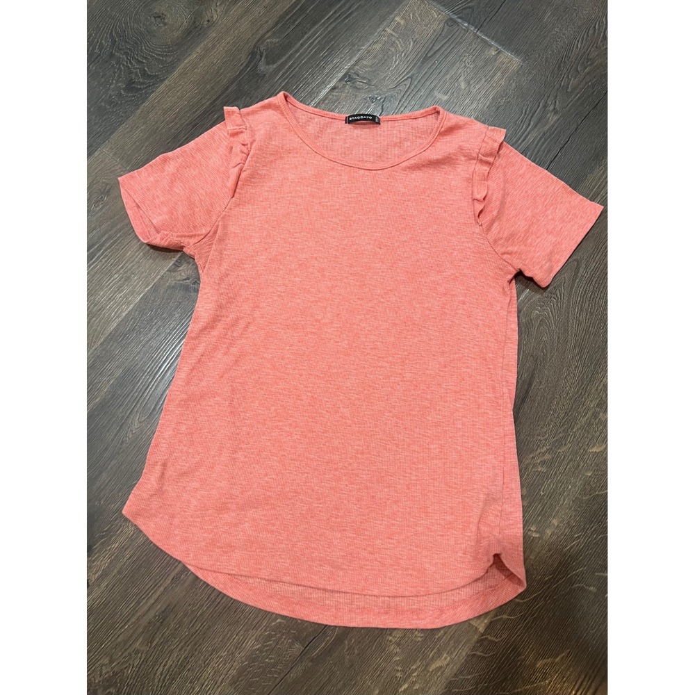 Staccato Ruffle Sleeve Top Ribbed Knit Casual Everyday Tee Shirt Small